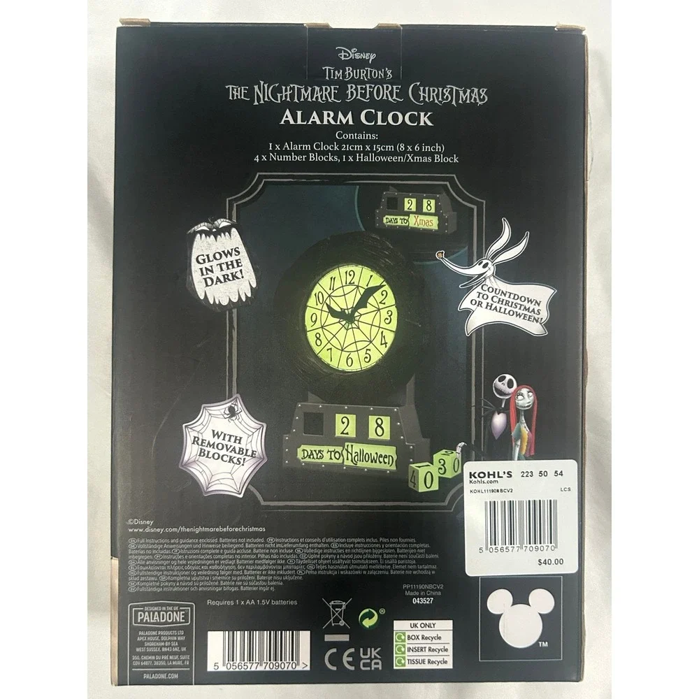 Disney Nightmare Before Christmas Alarm Clock Glow Dark Countdown Paladone #